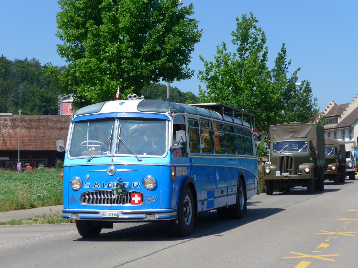 (161'875) - Bolliger, Stetten - SH 30'730 - Saurer/R&J (ex Solr+Fontana, Ilanz Nr. 8) am 6. Juni 2015 in Thayngen, Saurertreffen