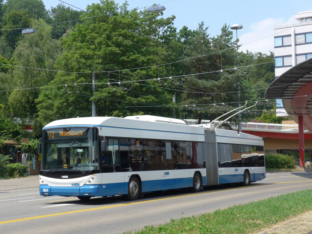 (162'965) - VBZ Zrich - Nr. 164 - Hess/Hess Gelenktrolleybus am 6. Juli 2015 in Zrich, Bucheggplatz