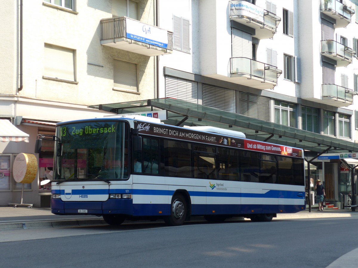 (163'013) - ZVB Zug - Nr. 121/ZG 3381 - Scania/Hess (ex Nr. 21) am 6. Juli 2015 beim Bahnhof Zug