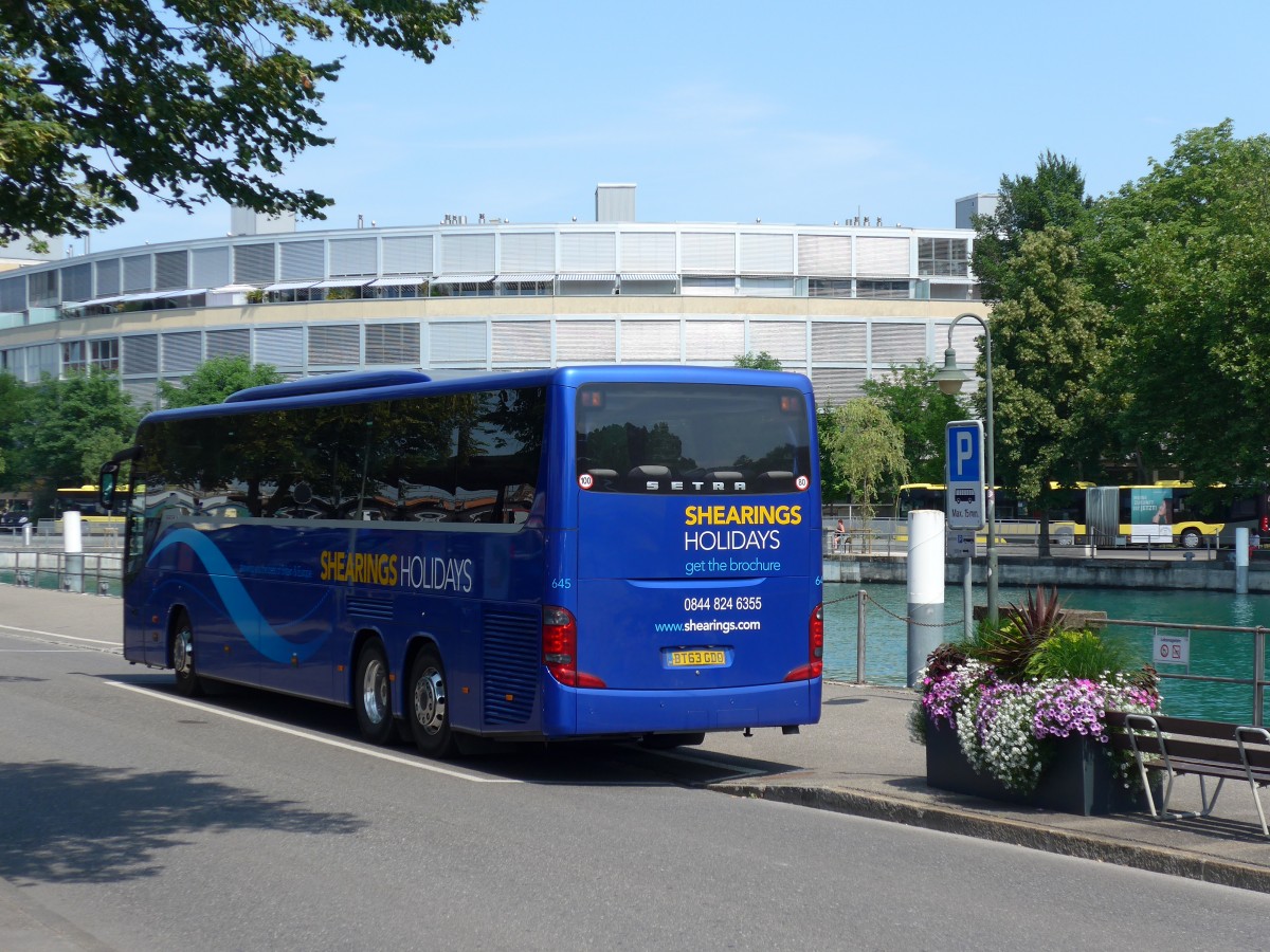 (163'073) - Aus England: Shearings, Wigan - Nr. 645/BT63 GDO - Setra am 16. Juli 2015 bei der Schifflndte Thun