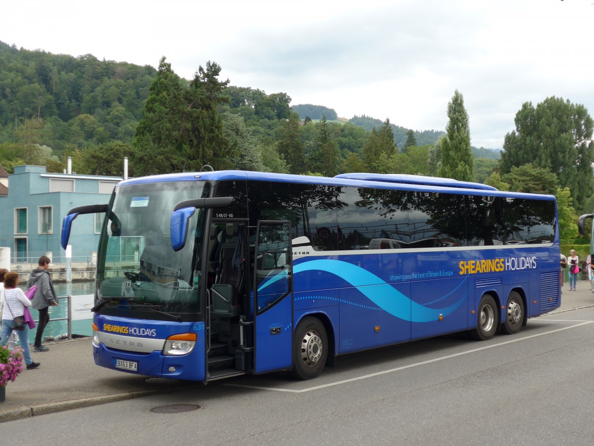 (163'184) - Aus England: Shearings, Wigan - Nr. 631/BX63 BFA - Setra am 29. Juli 2015 bei der Schifflndte Thun