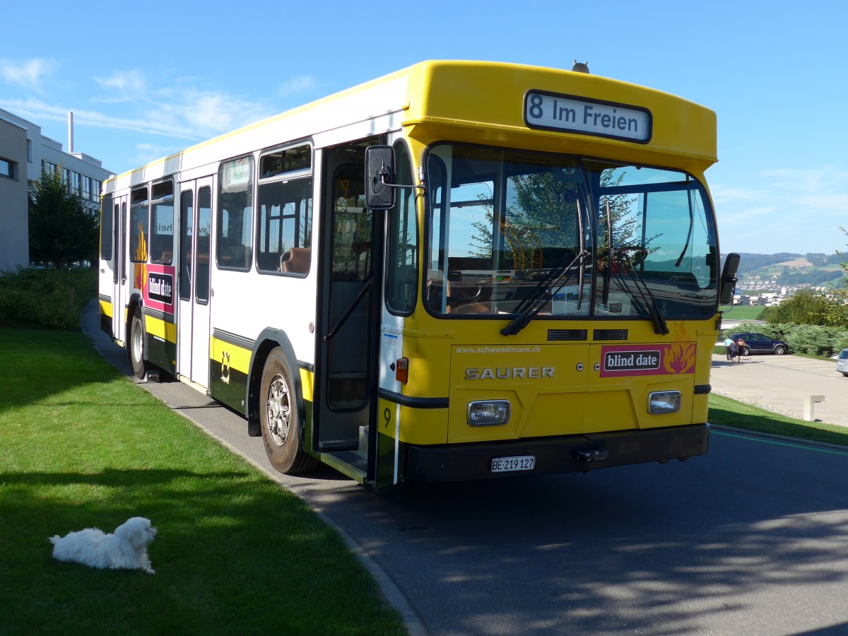 (164'251) - Schwendimann, Mnchenbuchsee - Nr. 9/BE 219'127 - Saurer/Hess (ex Oswald, Mstair; ex VBSH Schaffhausen Nr. 9; ex Rattin, Schaffhausen Nr. 9) am 29. August 2015 in Oberkirch, CAMPUS Sursee