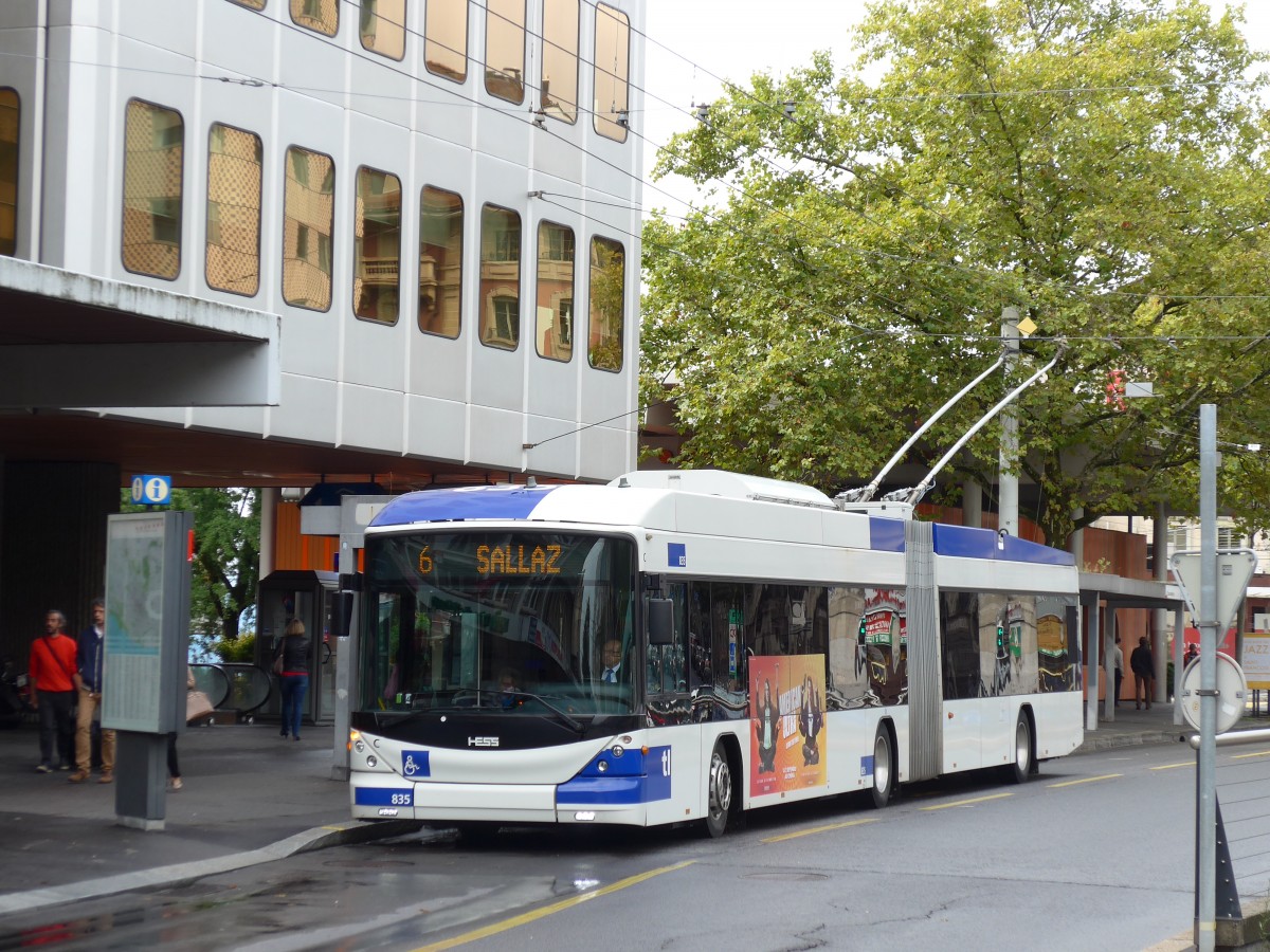 (165'093) - TL Lausanne - Nr. 835 - Hess/Hess Gelenktrolleybus am 18. September 2015 in Lausanne, Chauderon