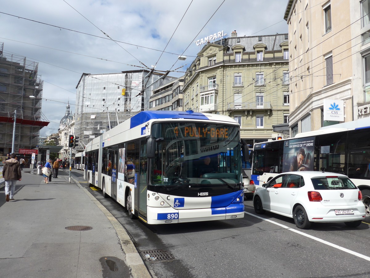 (165'137) - TL Lausanne - Nr. 890 - Hess/Hess Gelenktrolleybus am 18. September 2015 in Lausanne, Bel-Air