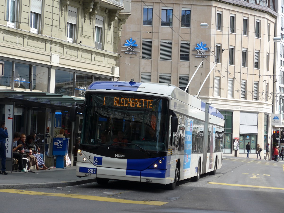 (165'163) - TL Lausanne - Nr. 881 - Hess/Hess Gelenktrolleybus am 18. September 2015 in Lausanne, Bel-Air