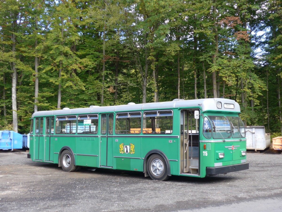 (165'944) - BVB Basel (RWB) - Nr. 75 - FBW/FHS am 4. Oktober 2015 in Oberburg, Ziegelgut