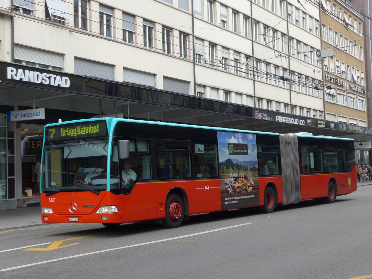 (166'413) - VB Biel - Nr. 147/BE 572'147 - Mercedes am 24. Oktober 2015 beim Bahnhof Biel