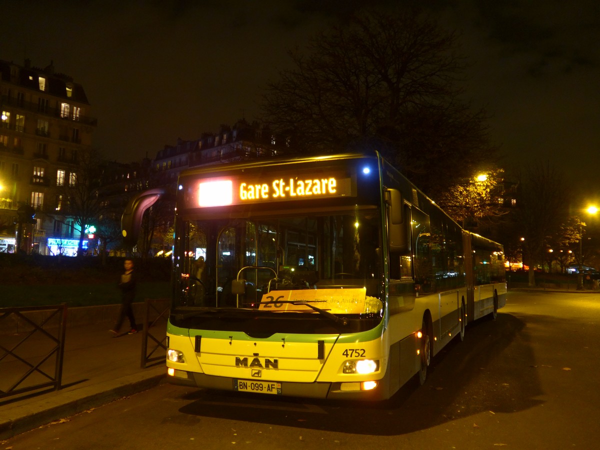 (167'053) - RATP Paris - Nr. 4752/BN 099 AF - MAN am 16. November 2015 in Paris, Nation