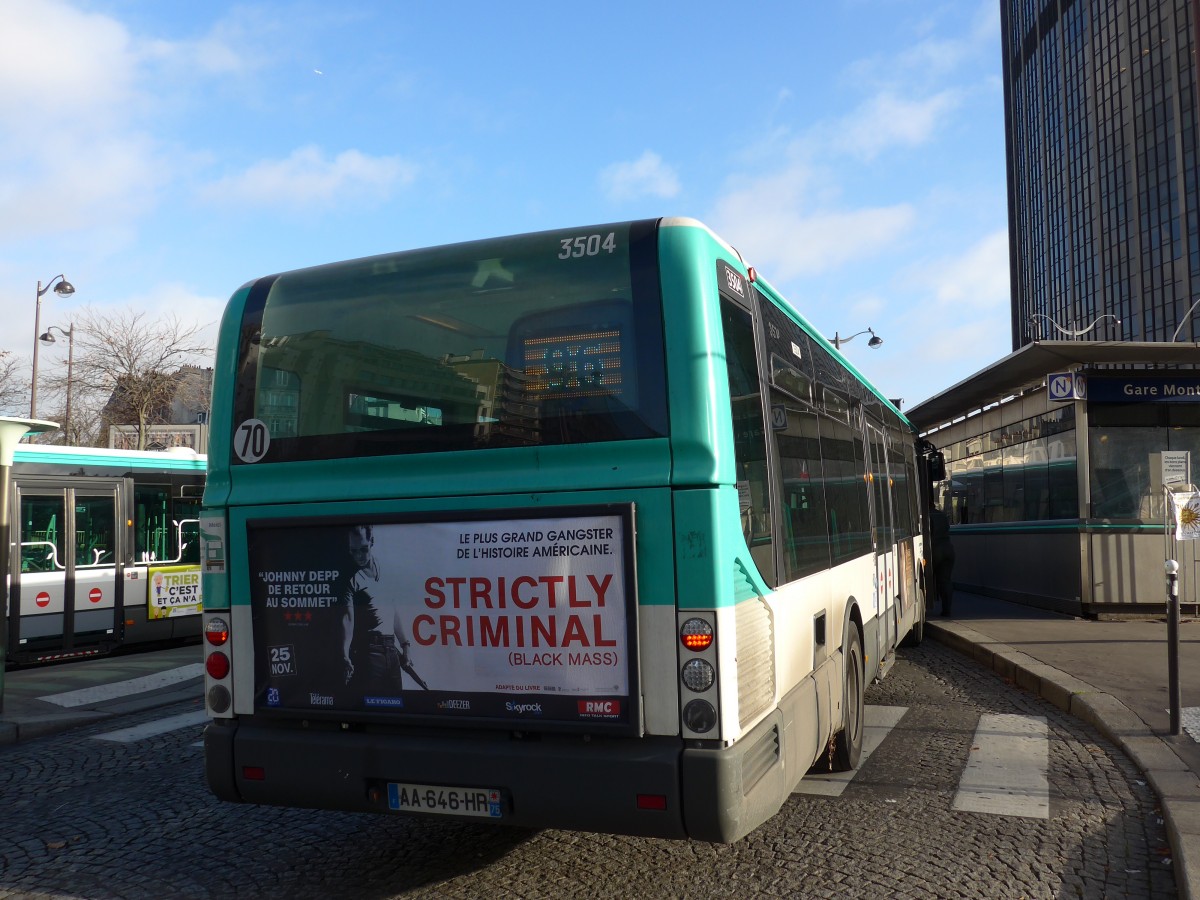 (167'336) - RATP Paris - Nr. 3504/AA 646 HR - Irisbus am 18. November 2015 in Paris, Gare Montparnasse