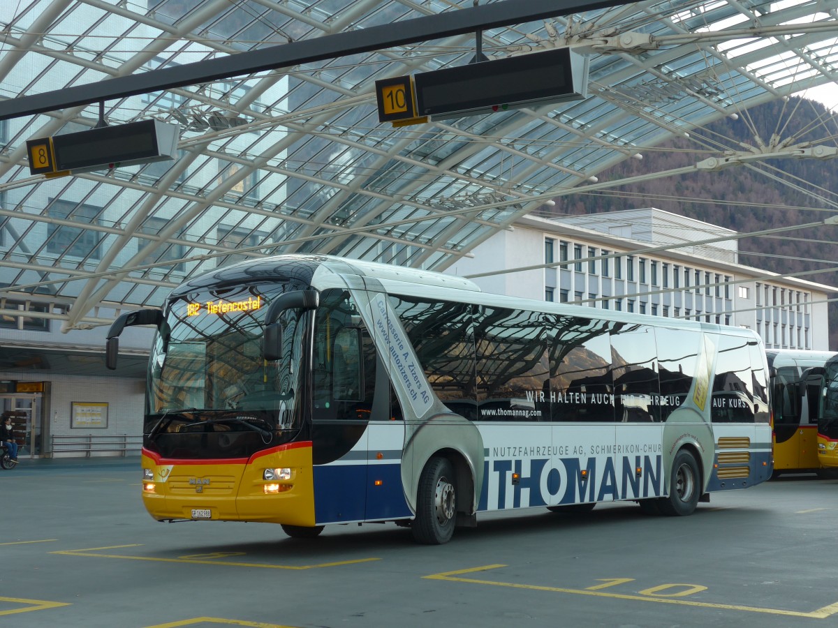 (168'011) - PostAuto Graubnden - GR 162'988 - MAN am 26. Dezember 2015 in Chur, Postautostation