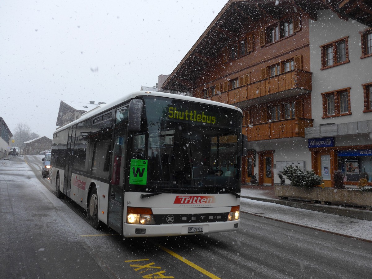 (168'433) - Tritten, Zweisimmen - Nr. 52/BE 26'971 - Setra (ex Interbus, Yverdon Nr. 52; ex AAGL Liestal Nr. 63) am 10. Januar 2016 beim Autobahnhof Adelboden