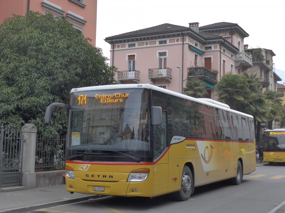 (168'679) - TpM, Mesocco - Nr. 3/GR 108'003 - Setra am 6. Februar 2016 in Bellinzona, Fermata provvisoria