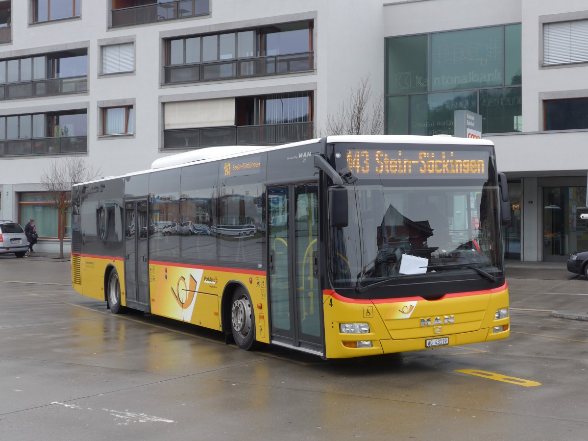 (168'759) - Brndli, Elfingen - Nr. 4/AG 43'119 - MAN am 20. Februar 2016 beim Bahnhof Laufenburg