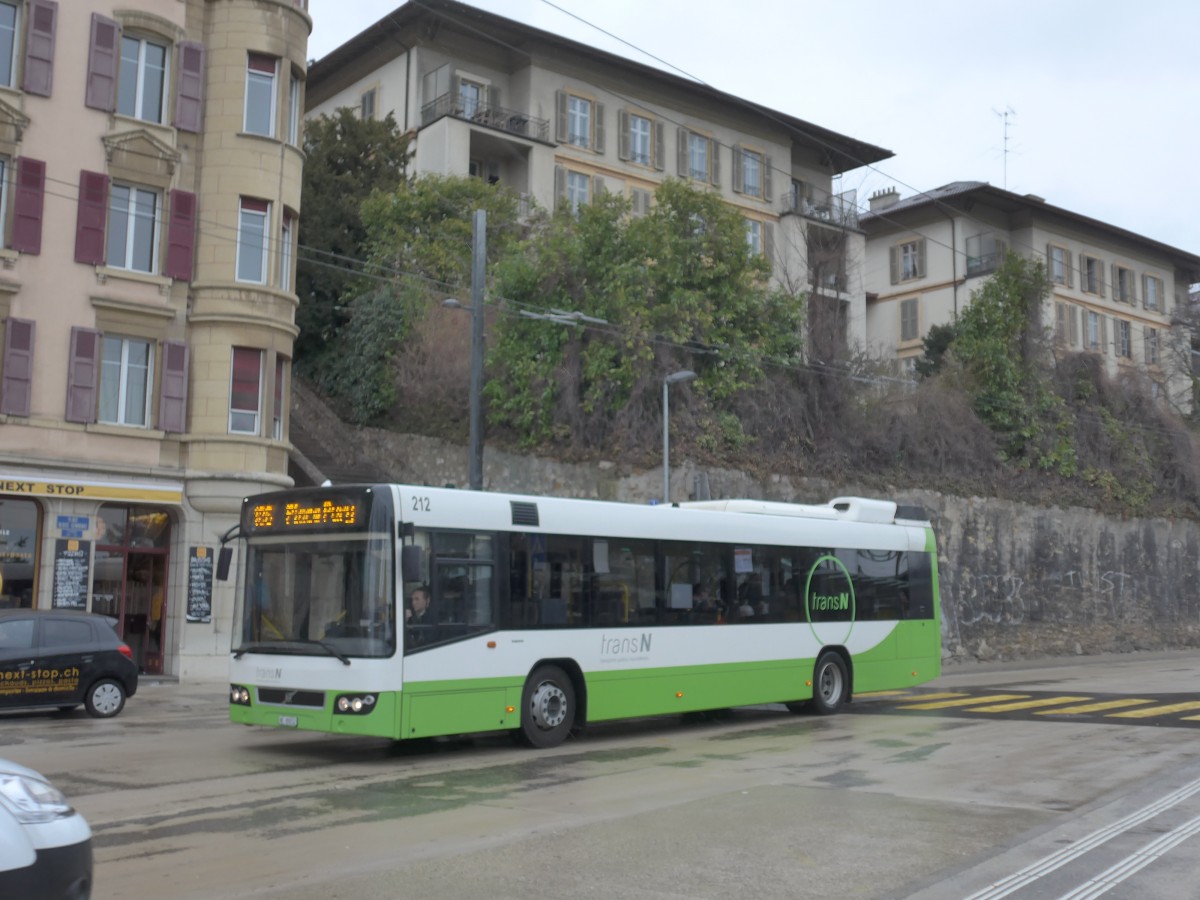 (168'781) - transN, La Chaux-de-Fonds - Nr. 212/NE 89'212 - Volvo (ex TN Neuchtel Nr. 212) am 20. Februar 2016 beim Bahnhof Neuchtel