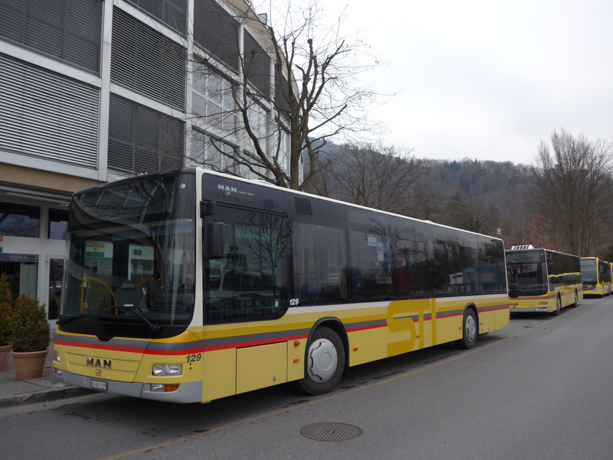 (169'010) - STI Thun - Nr. 129/BE 800'129 - MAN am 29. Februar 2016 bei der Schifflndte Thun