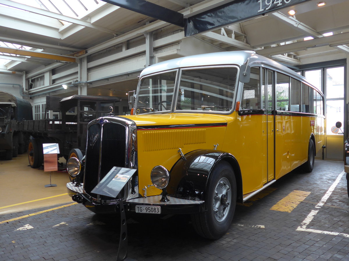 (169'680) - Oldtimer Club Saurer, Arbon - TG 95'083 - Saurer/Hess (ex Cars Alpin Neff, Arbon Nr. 20; ex P 24'533; ex P 1377) am 2. April 2016 in Arbon, Saurermuseum