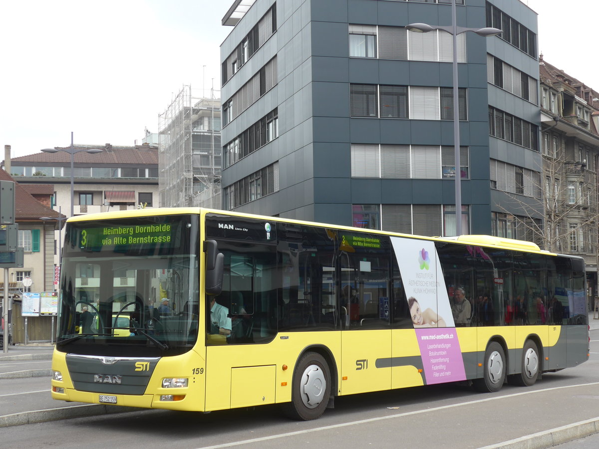 (169'802) - STI Thun - Nr. 159/BE 752'159 - MAN am 9. April 2016 beim Bahnhof Thun