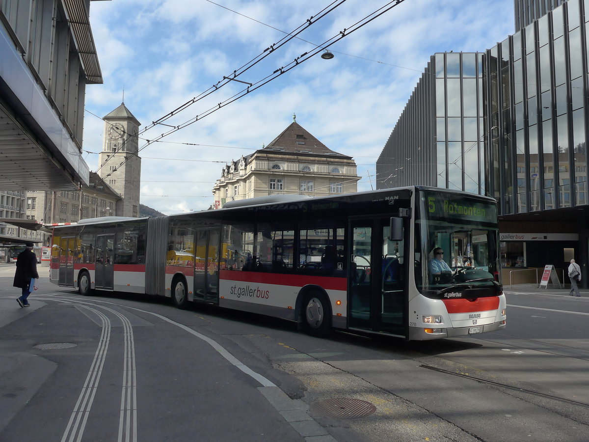 (169'862) - St. Gallerbus, St. Gallen - Nr. 278/SG 198'278 - MAN am 12. April 2016 beim Bahnhof St. Gallen