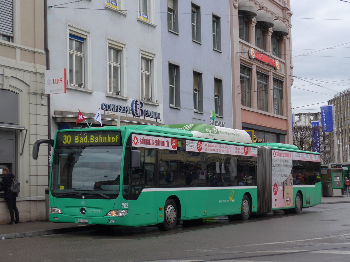 (170'069) - BVB Basel - Nr. 702/BS 6661 - Mercedes am 16. April 2016 beim Bahnhof Basel