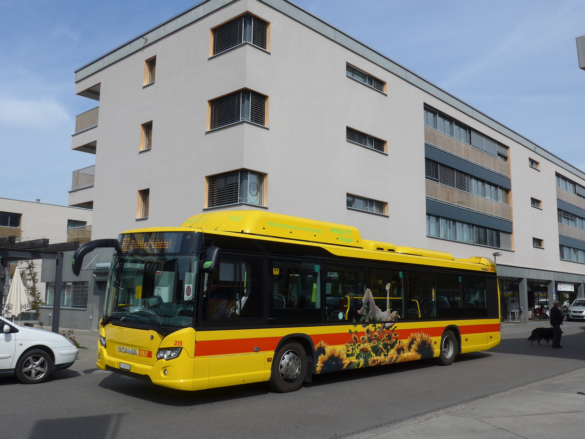 (170'279) - BLT Oberwil - Nr. 28/BL 160'250 - Scania am 30. April 2016 beim Bahnhof Dornach-Arlesheim