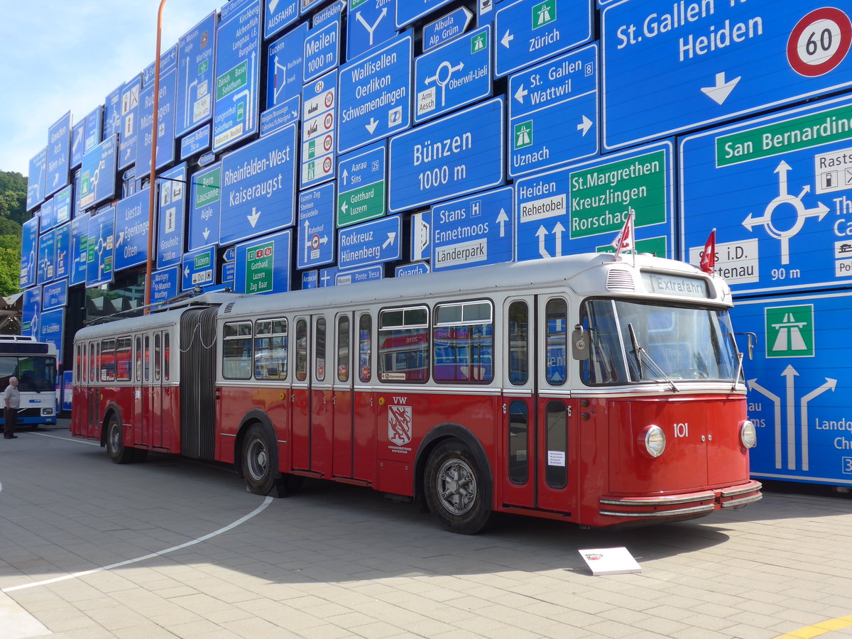 (171'236) - VW Winterthur - Nr. 101 - FBW/SWS Gelenktrolleybus am 22. Mai 2016 in Luzern, Verkehrshaus