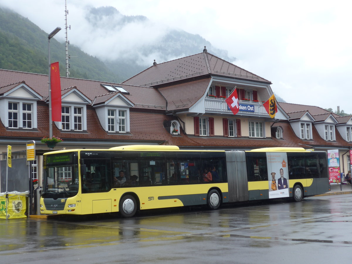 (171'757) - STI Thun - Nr. 143/BE 801'143 - MAN am 12. Juni 2016 beim Bahnhof Interlaken Ost