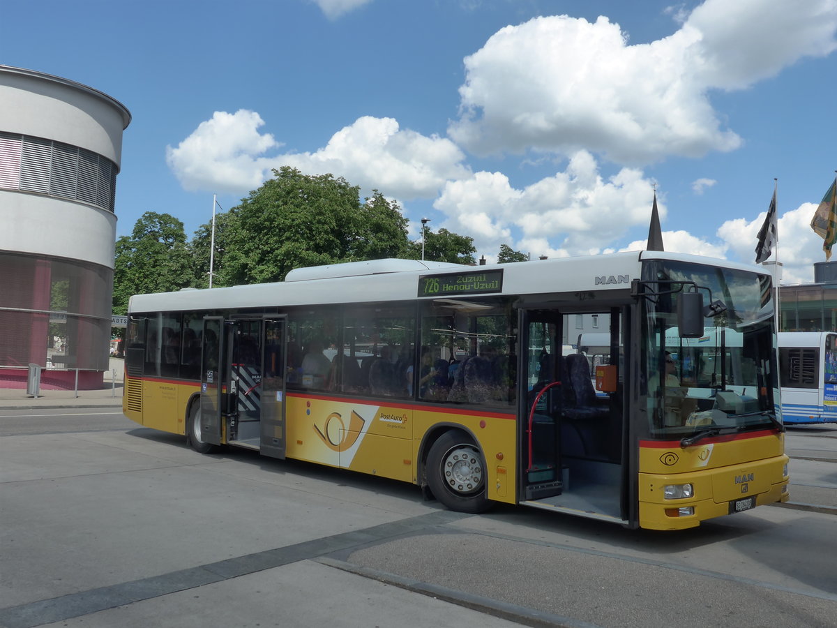 (172'662) - Postautobetriebe Unteres Toggenburg, Ltisburg - SG 284'108 - MAN am 27. Juni 2016 beim Bahnhof Wil