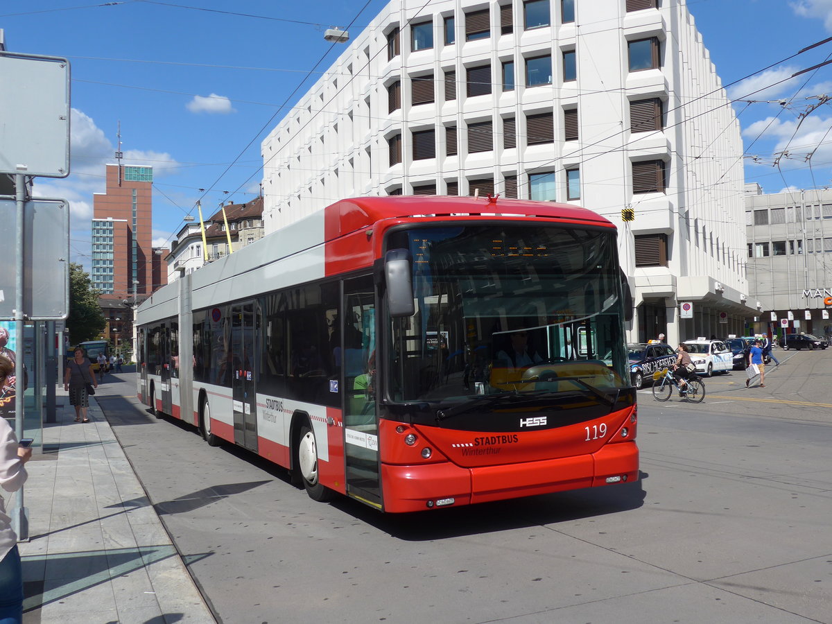 (172'687) - SW Winterthur - Nr. 119 - Hess/Hess Gelenktrolleybus am 27. Juni 2016 beim Hauptbahnhof Winterthur