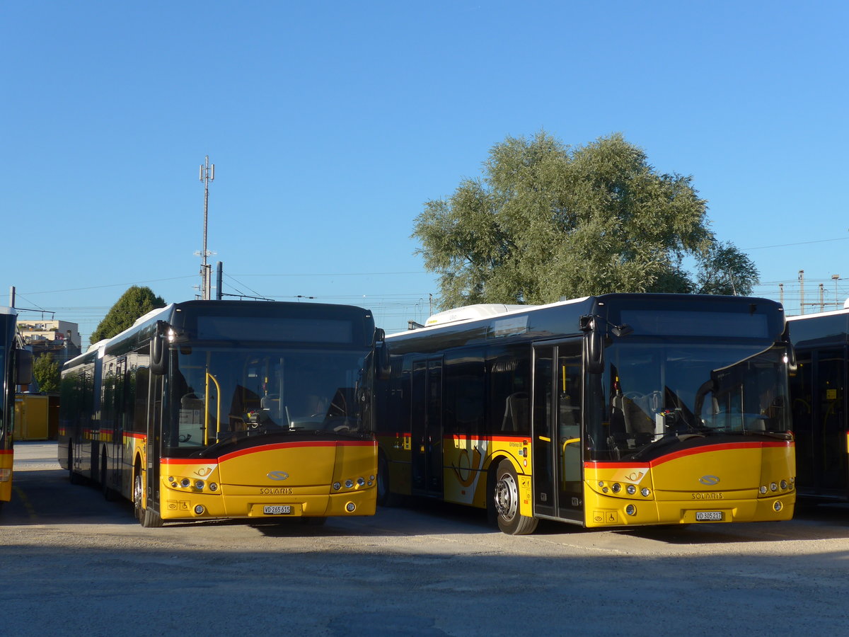 (172'800) - CarPostal Ouest - VD 265'615 + VD 305'217 - Solaris am 10. Juli 2016 in Yverdon, Garage