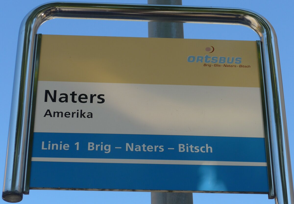 (173'676) - ORtSBUS-Haltestellenschild - Naters, Amerika - am 7. August 2016