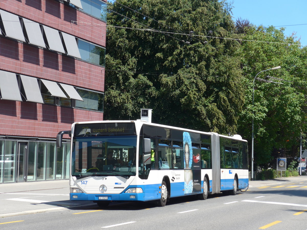 (173'764) - VBL Luzern - Nr. 147/LU 15'079 - Mercedes (ex Heggli, Kriens Nr. 709) am 8. August 2016 in Luzern, Maihof