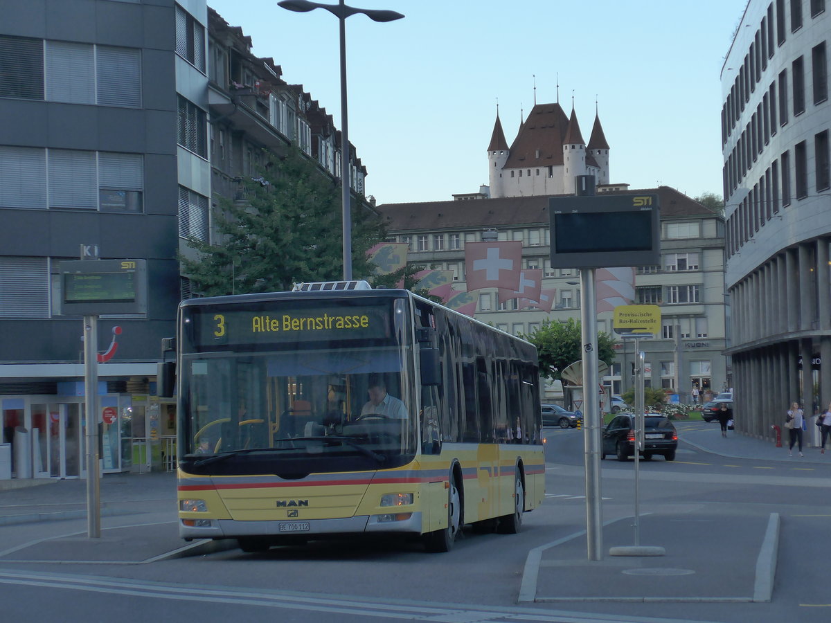 (174'666) - STI Thun - Nr. 112/BE 700'112 - MAN am 6. September 2016 beim Bahnhof Thun