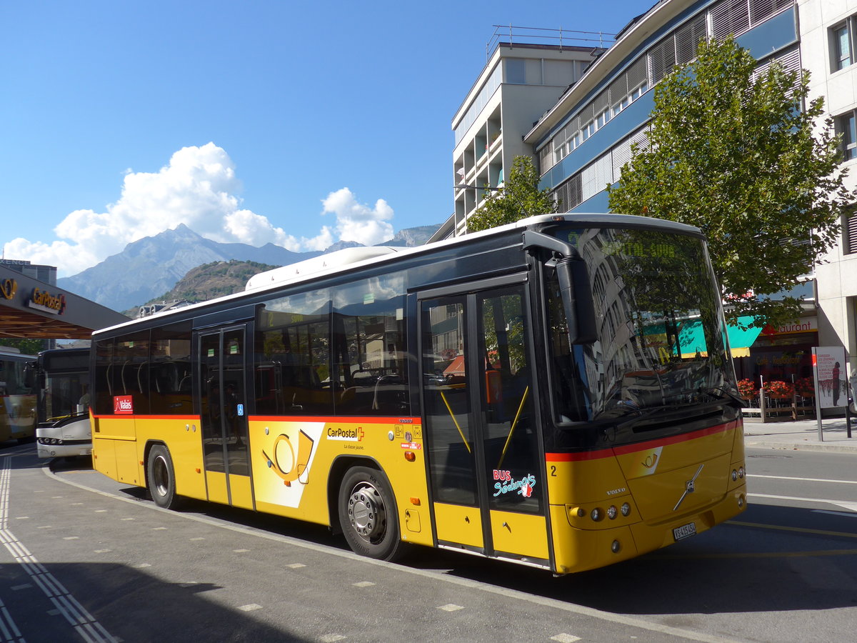 (175'145) - PostAuto Wallis - Nr. 2/VS 415'454 - Volvo (ex CarPostal Ouest; ex SAPJV, L'Isle Nr. 11) am 24. September 2016 beim Bahnhof Sion