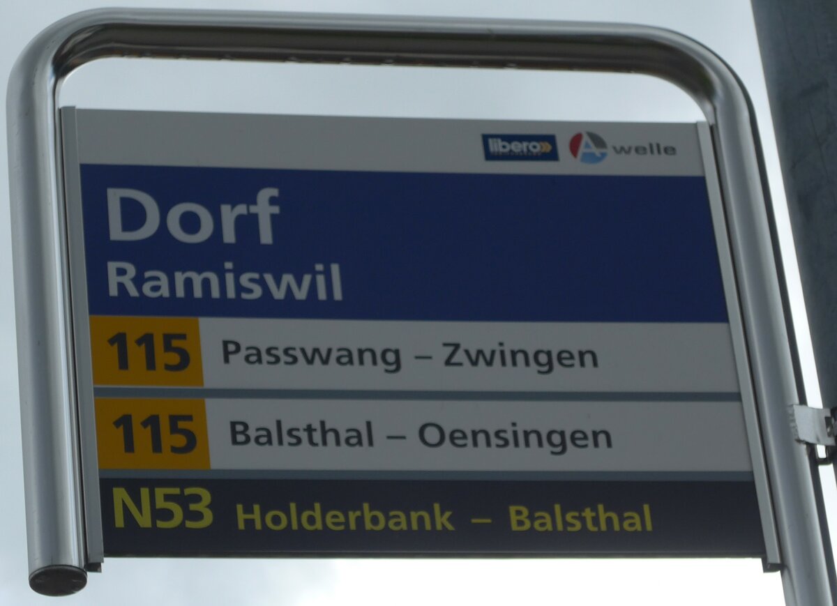 (175'330) - A-welle/PostAuto-Haltestellenschild - Ramiswil, Dorf - am 2. Oktober 2016