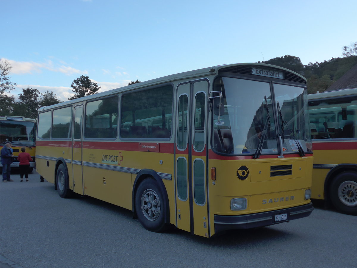 (175'415) - Schmid, Glarus - GL 4012 - Saurer/Tscher (ex Mosimann, Aesch; ex Erne, Full; ex P 24'257) am 2. Oktober 2016 in Oensingen, Bad Klus