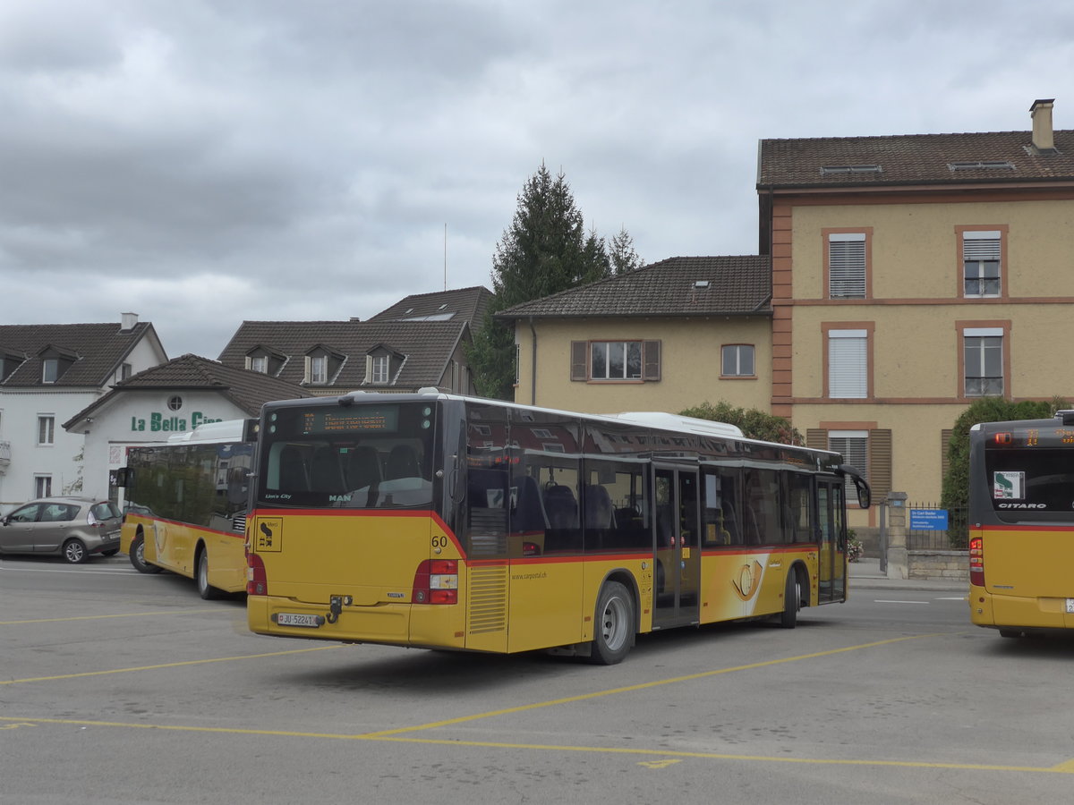 (175'457) - CarPostal Ouest - Nr. 60/JU 52'241 - MAN am 7. Oktober 2016 beim Bahnhof Porrentruy