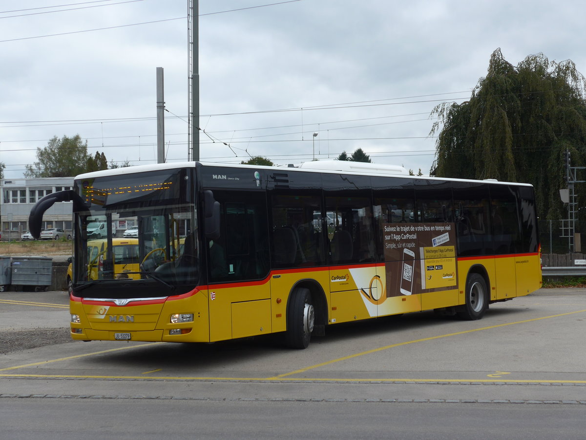 (175'459) - CarPostal Ouest - Nr. 13/JU 51'279 - MAN am 7. Oktober 2016 beim Bahnhof Porrentruy