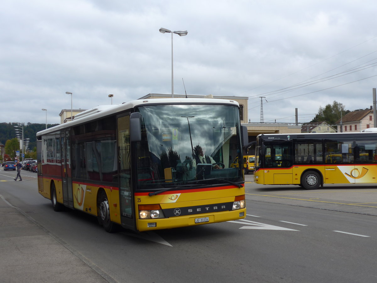 (175'481) - CarPostal Ouest - Nr. 25/JU 31'114 - Setra (ex P 25'660) am 7. Oktober 2016 beim Bahnhof Porrentruy