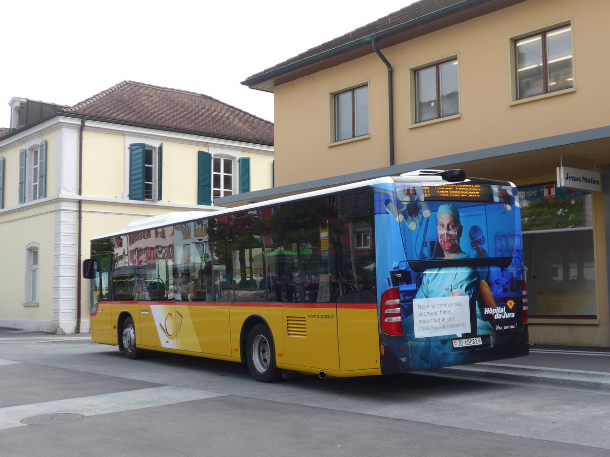 (175'493) - CarPostal Ouest - Nr. 14/JU 65'081 - Mercedes am 7. Oktober 2016 beim Bahnhof Delmont