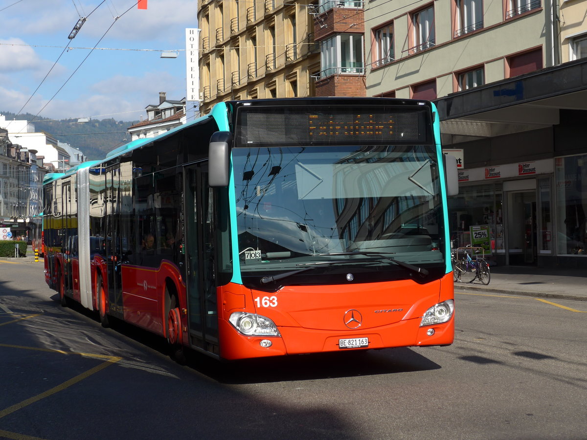 (175'540) - VB Biel - Nr. 163/BE 821'163 - Mercedes am 7. Oktober 2016 beim Bahnhof Biel