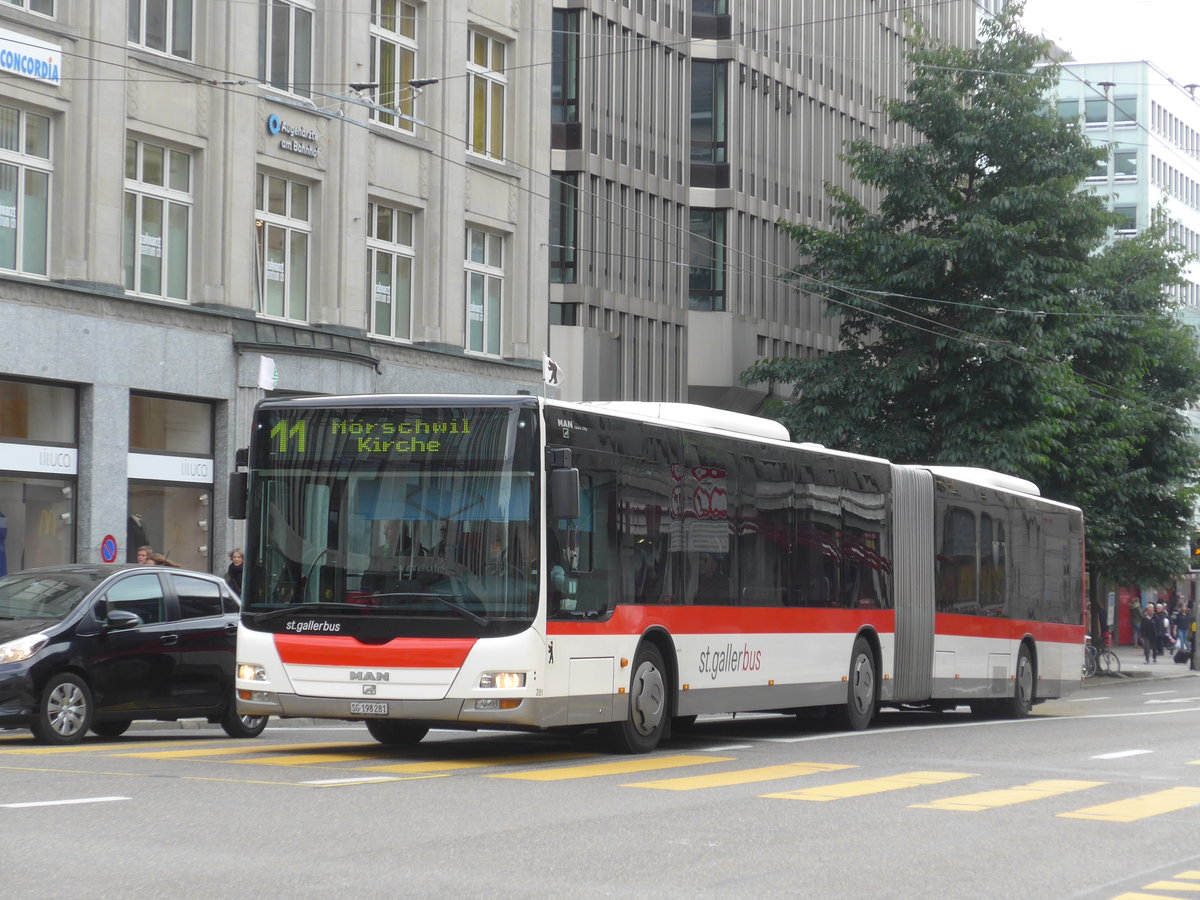 (175'634) - St. Gallerbus, St. Gallen - Nr. 281/SG 198'281 - MAN am 15. Oktober 2016 beim Bahnhof St. Gallen