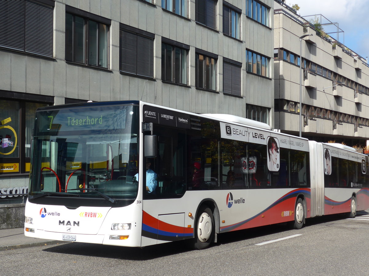 (176'253) - Twerenbold, Baden - Nr. 304/AG 459'044 - MAN am 22. Oktober 2016 beim Bahnhof Baden