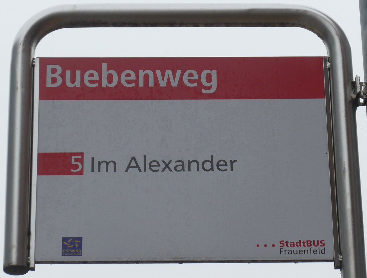 (176'448) - StadtBUS-Haltestellenschild - Frauenfeld, Buebenweg - am 4. November 2016