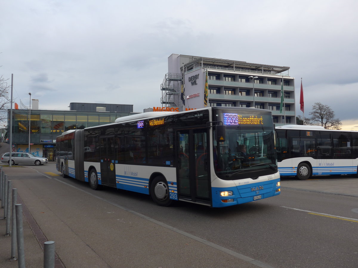 (176'720) - WilMobil, Wil - Nr. 293/SG 354'228 - MAN (ex RTB Altsttten Nr. 3; ex SBC Chur Nr. 97) am 23. November 2016 beim Bahnhof Wil