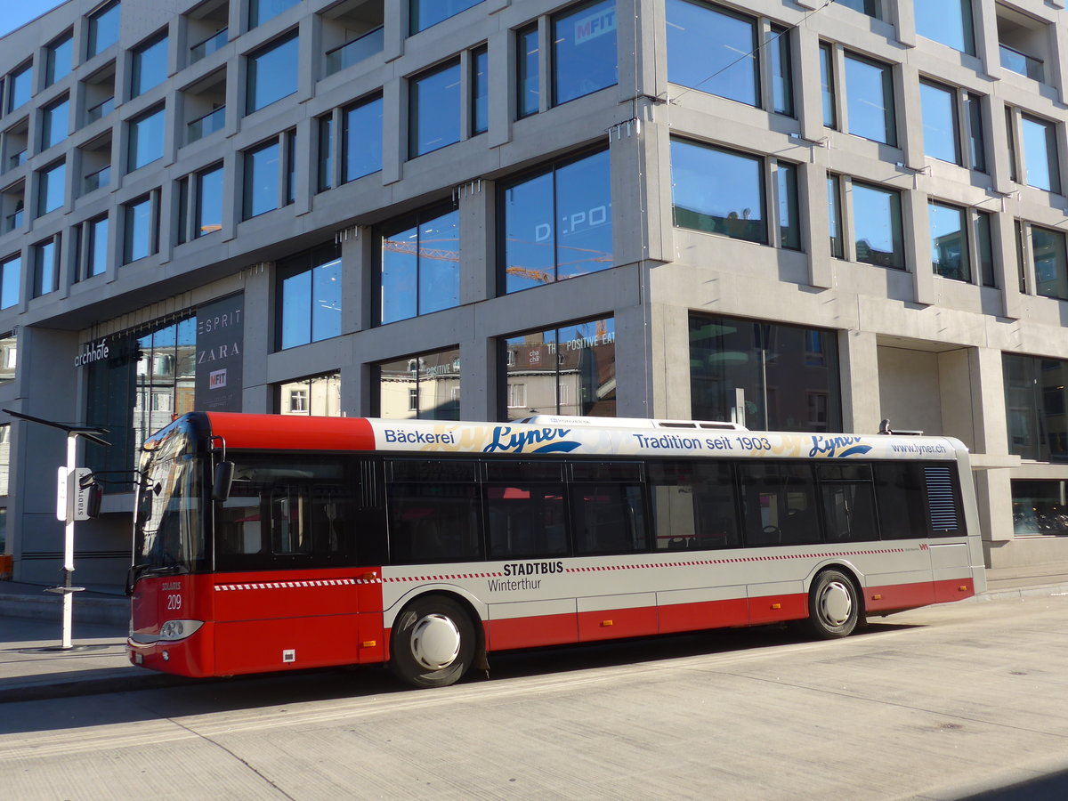 (176'780) - SW Winterthur - Nr. 209/ZH 730'209 - Solaris am 28. November 2016 beim Hauptbahnhof Winterthur