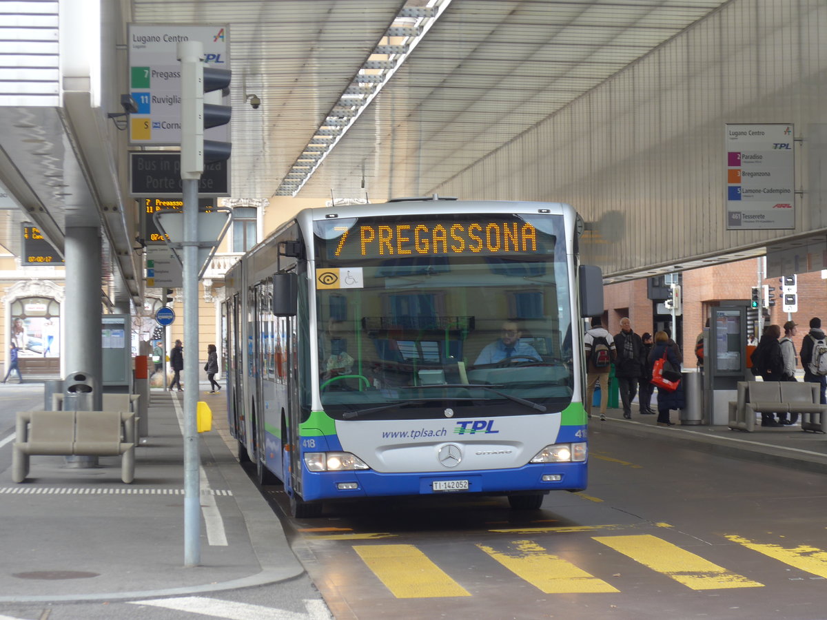 (178'328) - TPL Lugano - Nr. 418/TI 142'052 - Mercedes am 7. Februar 2017 in Lugano, Centro