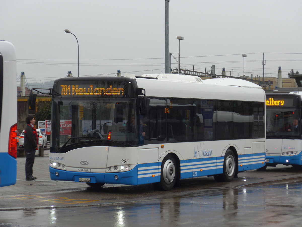 (178'528) - WilMobil, Wil - Nr. 221/SG 145'206 - Solaris am 17. Februar 2017 beim Bahnhof Wil