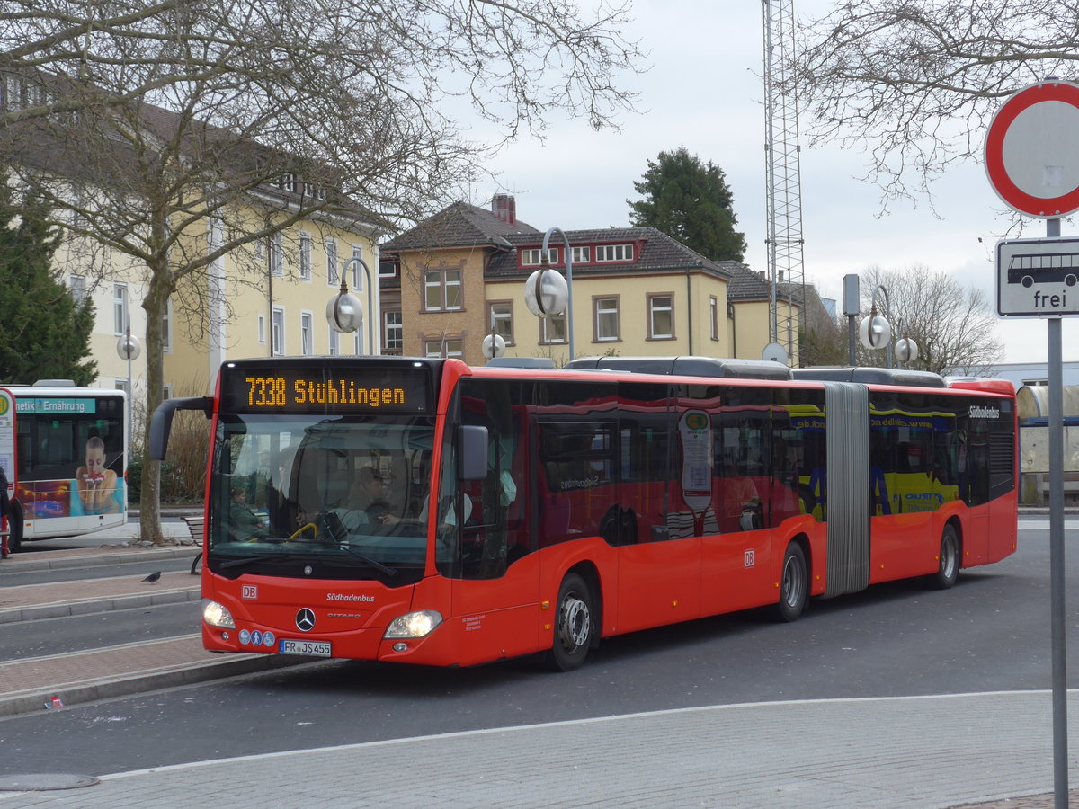 (179'009) - SBG Freiburg - FR-JS 455 - Mercedes am 20. Mrz 2017 beim Bahnhof Waldshut