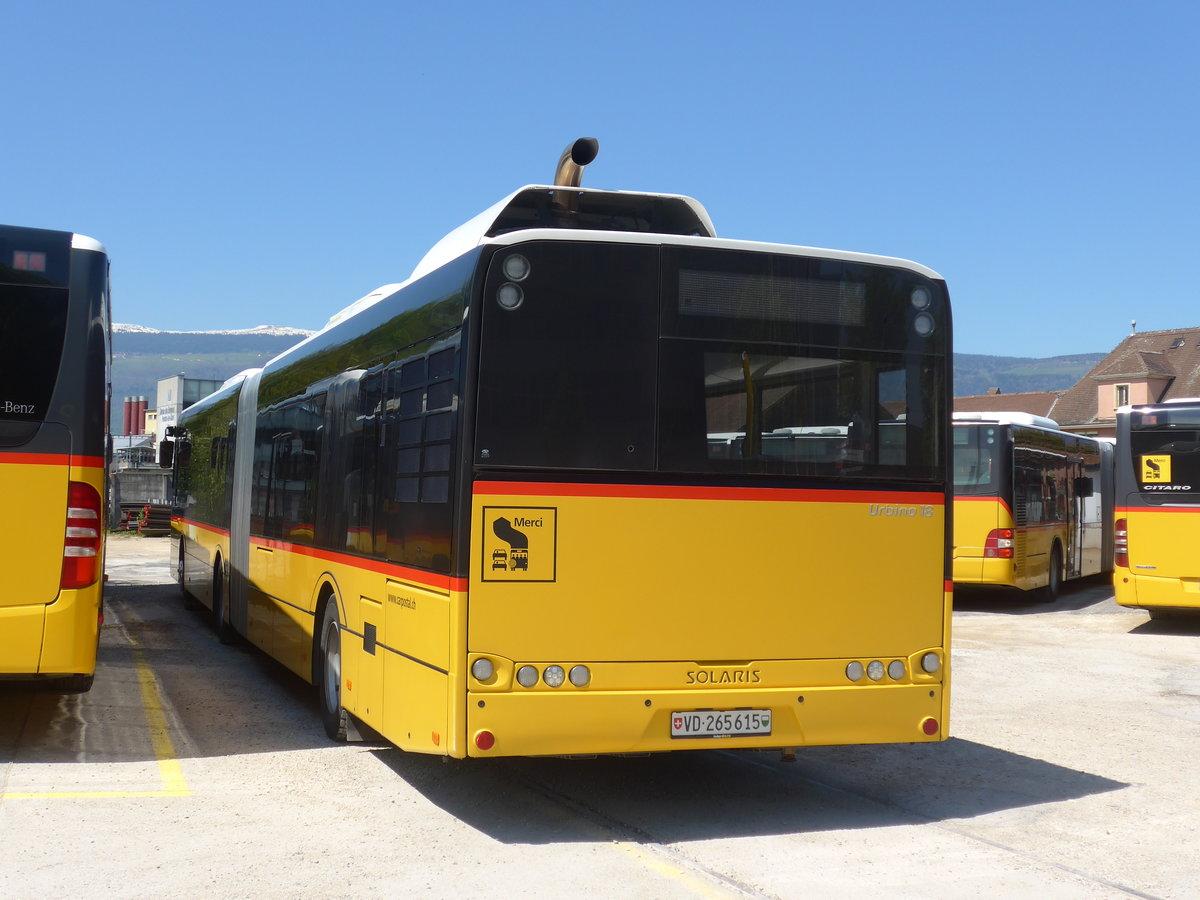 (179'868) - CarPostal Ouest - VD 265'615 - Solaris am 29. April 2017 in Yverdon, Garage