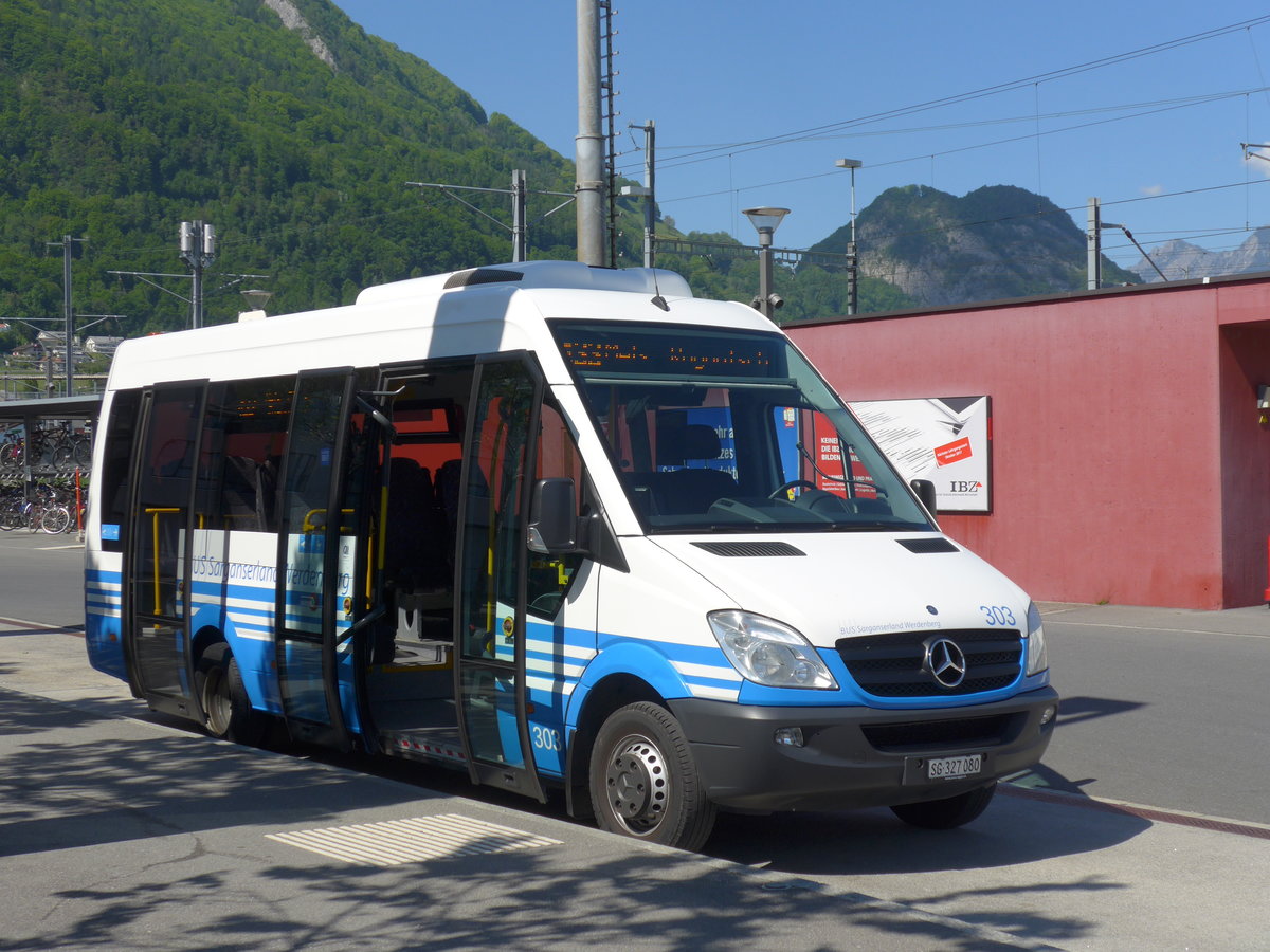 (180'389) - BSW Sargans - Nr. 303/SG 327'080 - Mercedes am 22. Mai 2017 beim Bahnhof Sargans